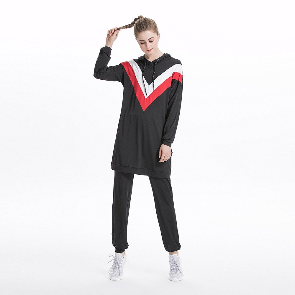 Moletom muçulmano feminino árabe muçulmano hoodies feminino pullovers topo 2021 jogging esportes agasalho com capuz manga longa blusa: XL / BLACK