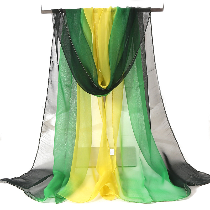 Four Seasons Thin Soft Chiffon For Women Silky Gradient Printing Beach Georgette Scarf Shawls Long Wraps Beach Sunscreen Hijab