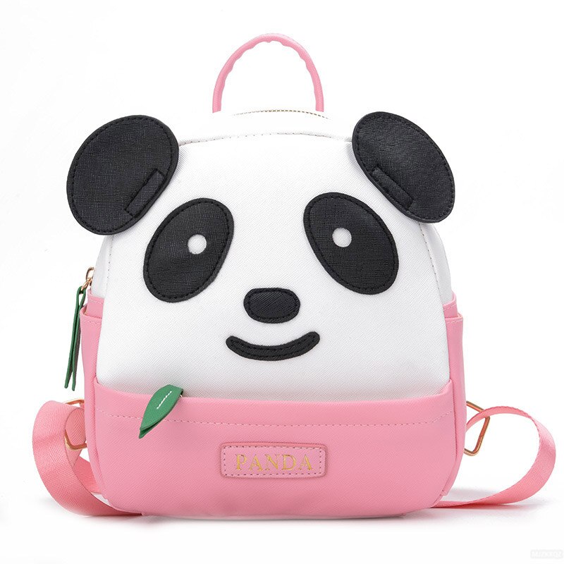 Tegneserie søde panda rygsæk børns skoletasker grundskole pu læder lille rygsæk til piger dejlige dagtasker: Lyserød stor