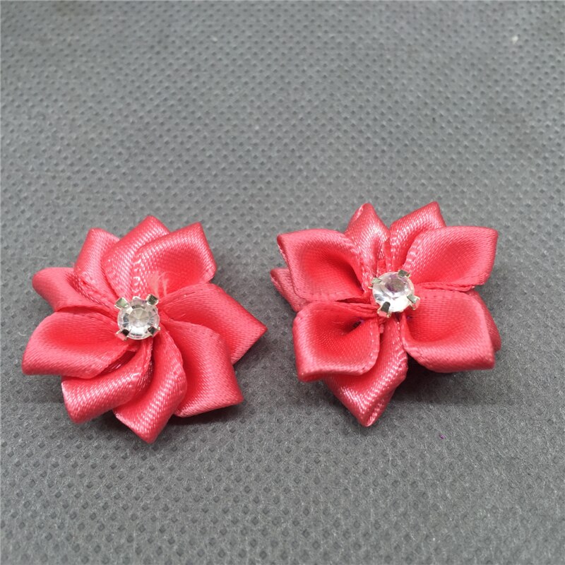 Ruban de fleurs en Satin, 10 pièces, avec des Appliques de perles de cristal, artisanat/garniture, bricolage: watermelon