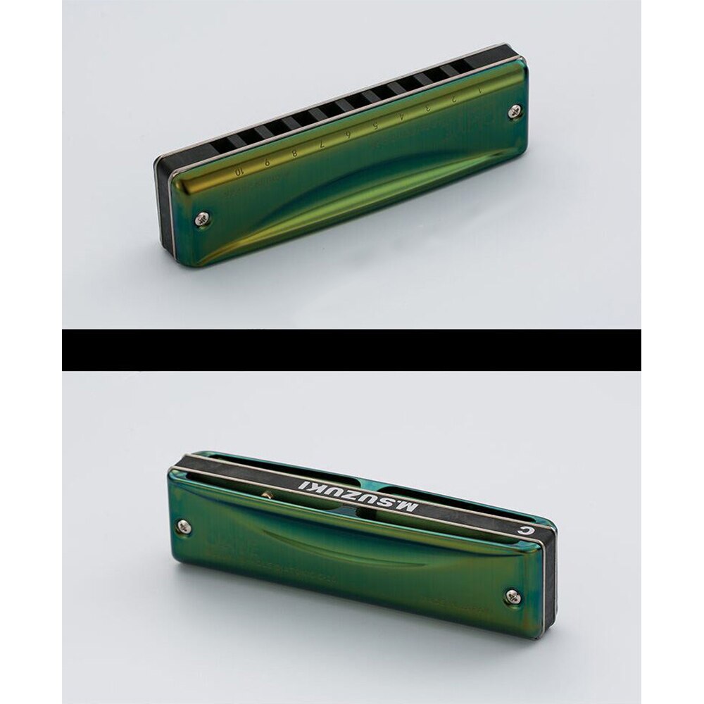 SUZUKI1 C-20 10 Holes 20 Tones Diatonic Harmonica Key of C Blue Mouth Organ with Olive-Green Case Standard Performance Harmonica