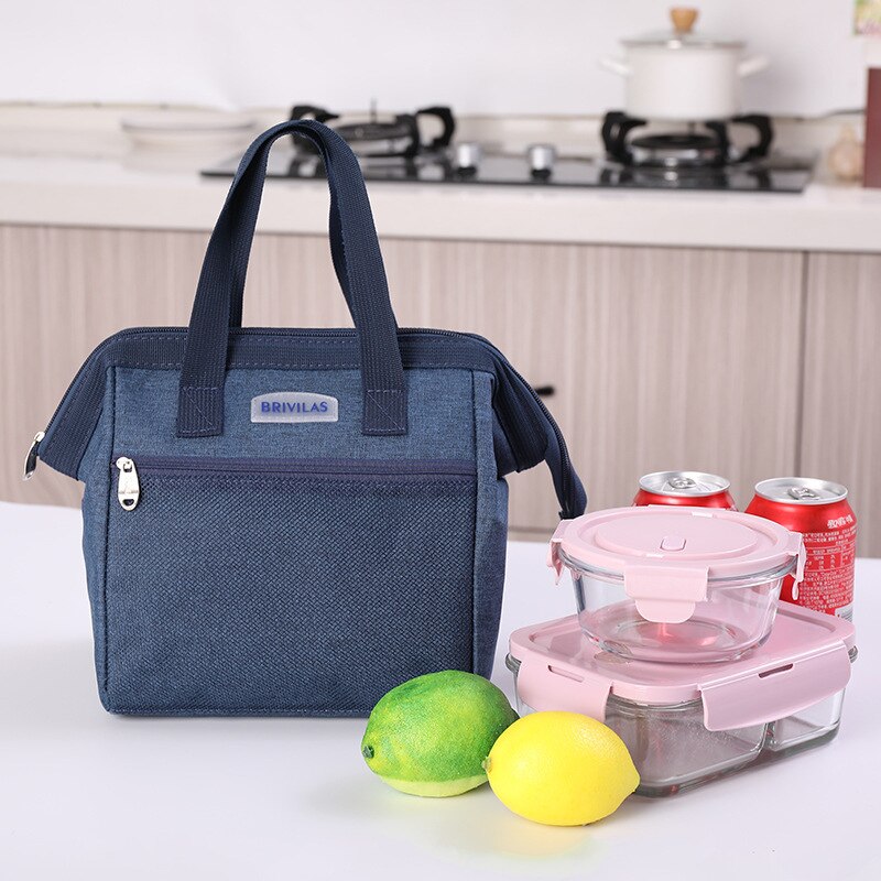 Cute Waterproof Canvas Insulated Thermal Cooler Lunch Box Carry Tote Storage Bag Bolsa Termica: navyblue