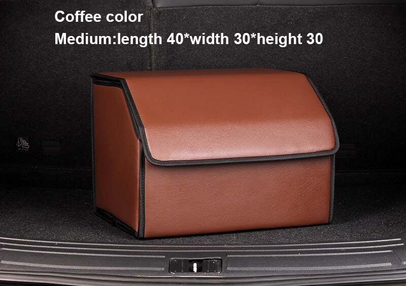 Bil opbevaringsboks vandtæt læder bagagerum opbevaringsboks, avanceret luksus opbevaringsboks til bildele, sammenklappelig og aftagelig opbevaring: Medium kaffe farve