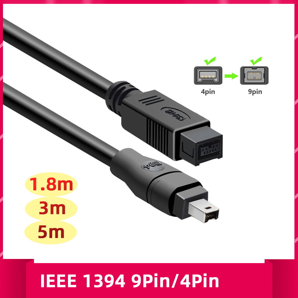 Firewire premium-kabel 800 ieee 1394b 9- bens  to 9- bens 9- bens  to 4- bens ieee 1394a 6- bens  to 6- bens han-til-han 1394 linjer til pc, dv, ilink: Sort / 1.8m
