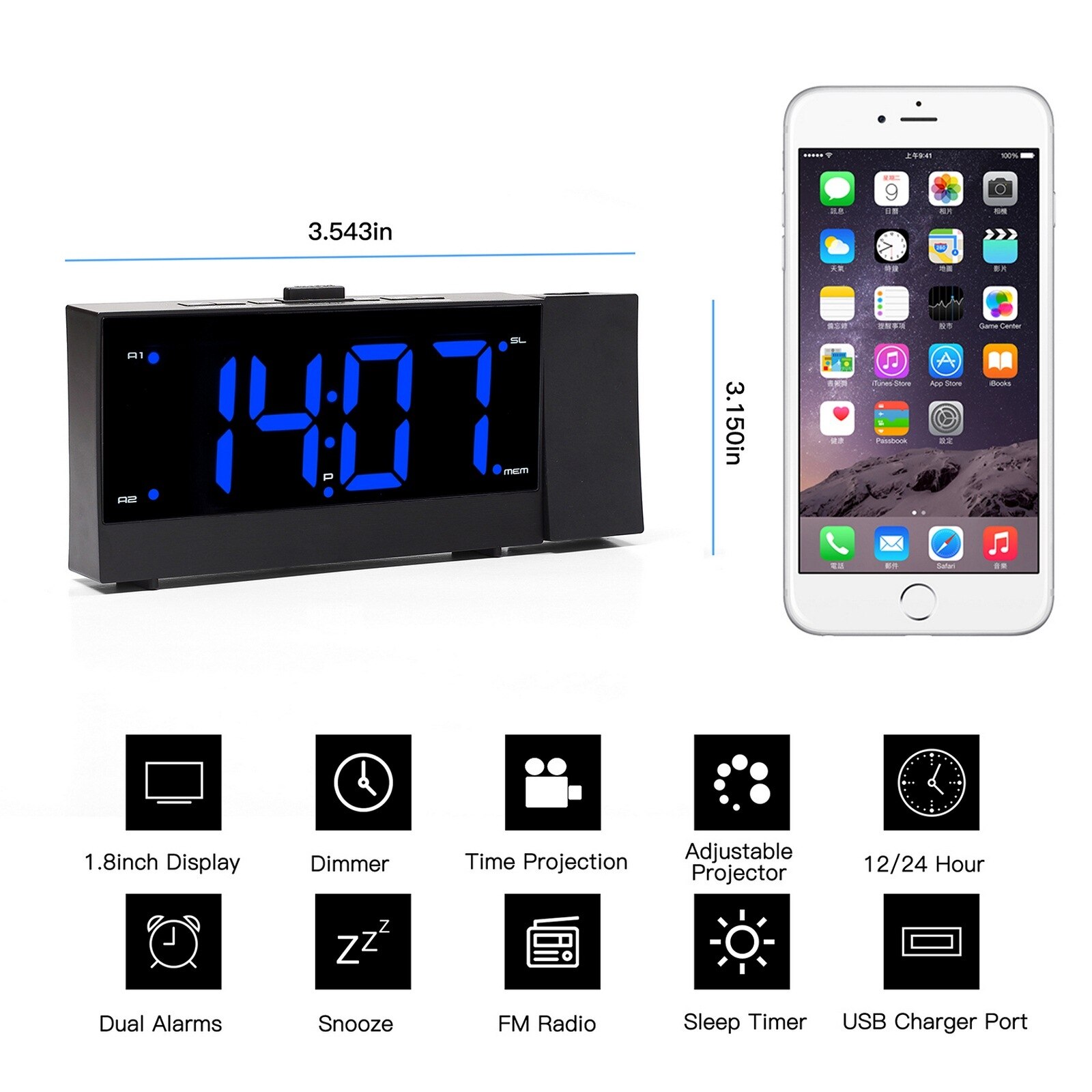 LED Ceiling Projection Clock Digital Electronic Alarm Clock Radio Multifunction Mini Adjustable Sleep Timer Desktop Table Clocks