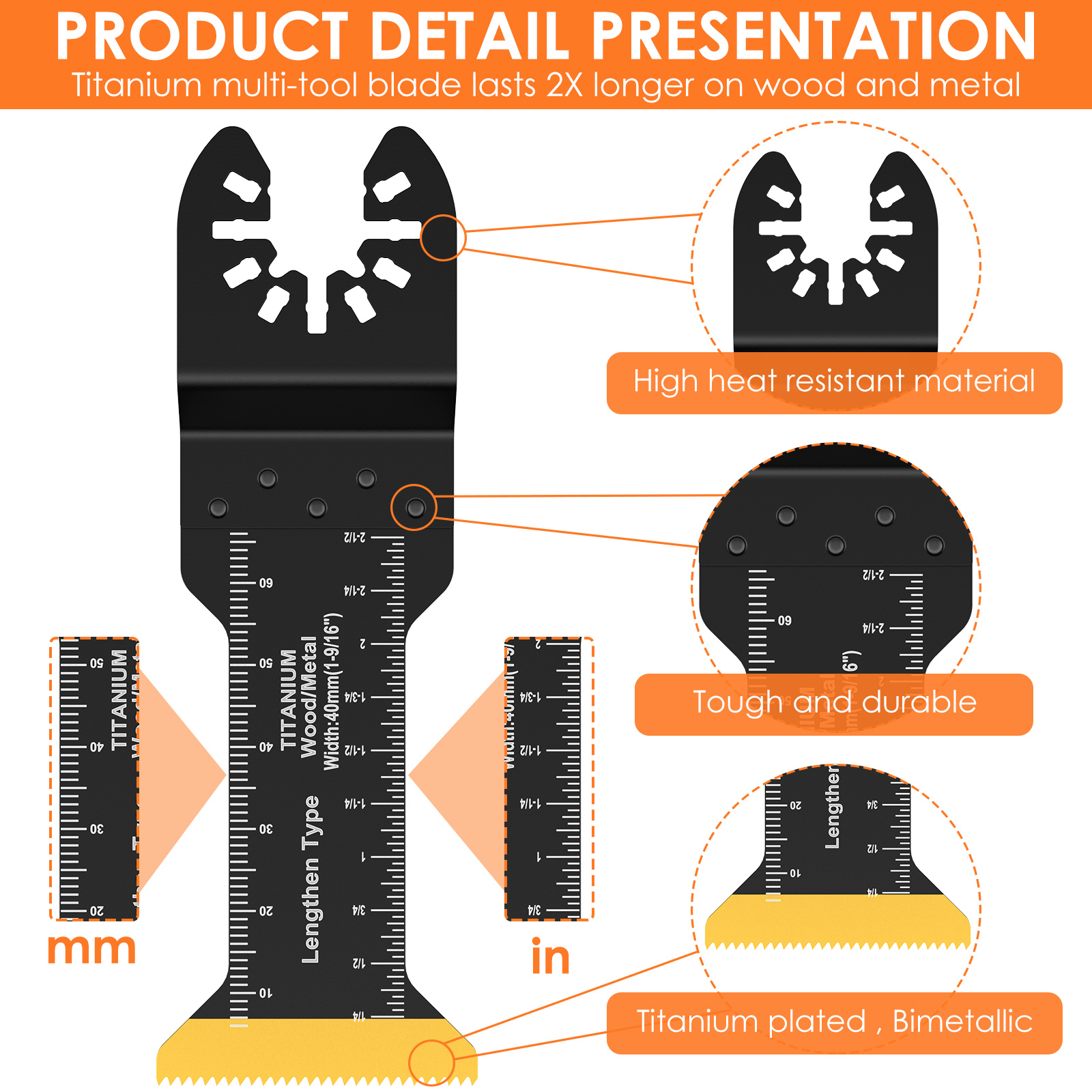 9st Oscillerende Zaagbladen Titanium Bimetaal Oscillerend Multitool Blad Extra Lang Gebogen Rand Japanse Tanden Multi Gereedschapsblad