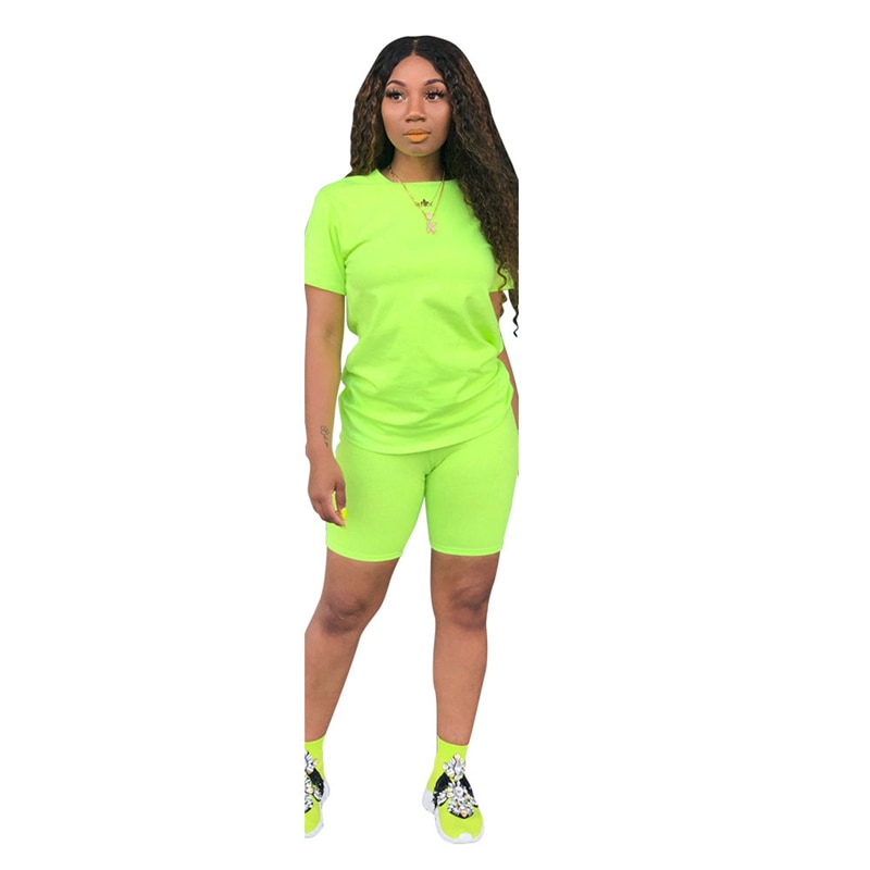 Adogirl Solid Casual Two Piece Set Women Tracksuit O Neck Short Sleeve T shirt Top + Shorts Sportswear Female Clothing