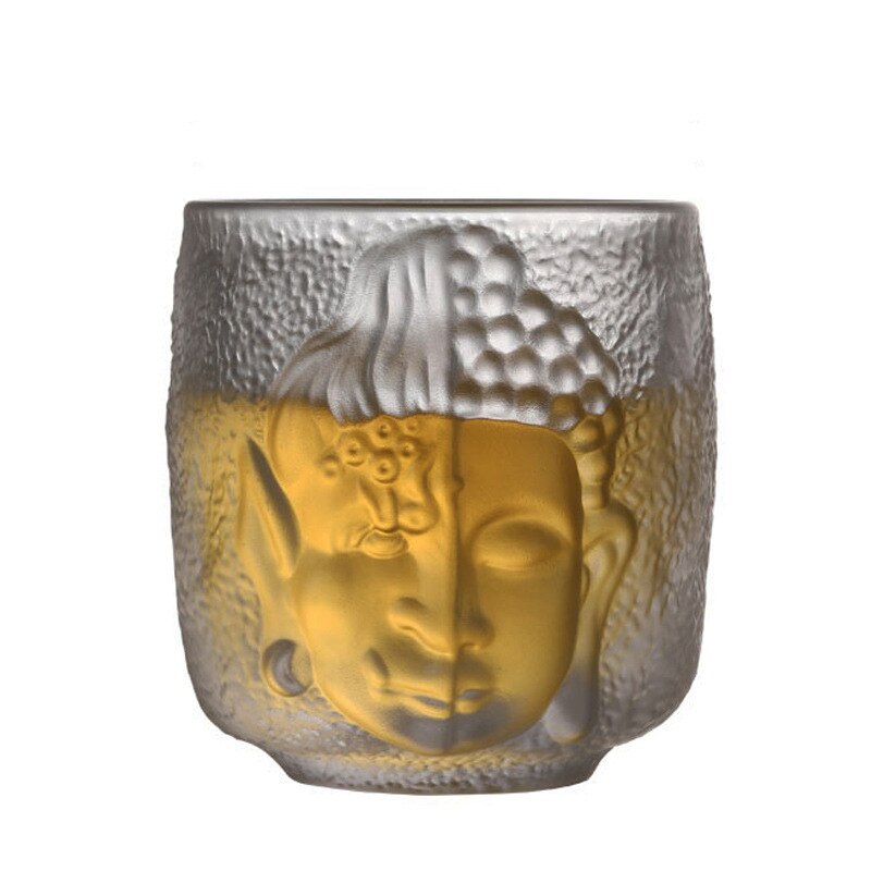 Buddha Kopf Glas Tassen 140ml Indische Buddhismus Kristall Mini Zen Tee Tasse Kleine Schüssel für Puer Wein Kreative Obst saft Trinken Tassen