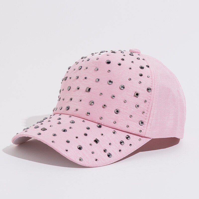 Kvinner & #39 ;s solid rosa baseballhatt med rhinestone cap jente sol hatter diamant jente skjønnhet casual caps snap tilbake gorras bein: F