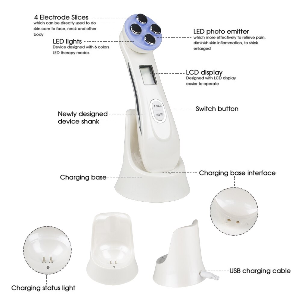 5in1 RF & ems Radio Mesotherapie Elektroporation Gesicht Schönheit Stift Radio Frequenz LED Photon Gesicht Haut Verjüngung Entferner Falten