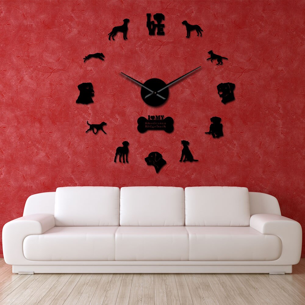 Rhodesian ridgeback stort vægur stor diy wall art klistermærker løvehund kæledyr hjem indretning afrikansk løvehund kæmpe ur vægur