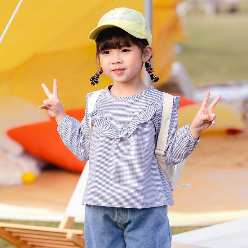 Ropa para Niñas , camisas de manga larga para niñas, blusa a cuadros de algodón, camisetas de princesa para niñas pequeñas, Tops casuales para niños pequeños