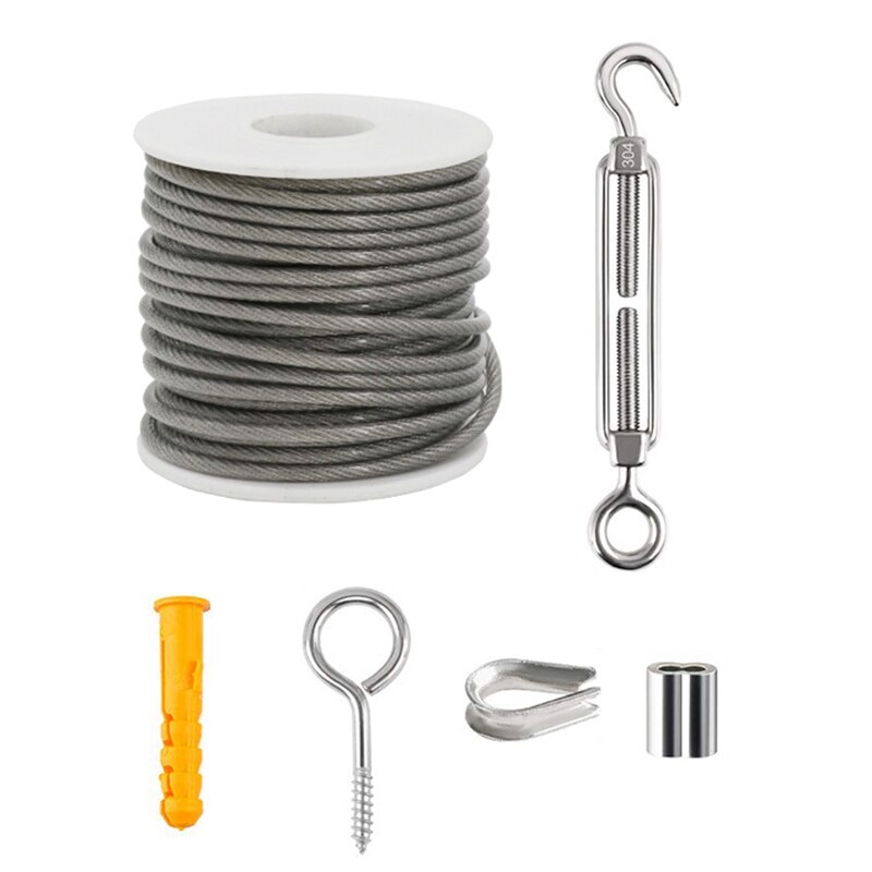 Cable Wire Rope Hooks Kit, PVC Coated Fence Hooks For Lights, Stainless Steel Garden Wire Pergola Kit For Picture Wire