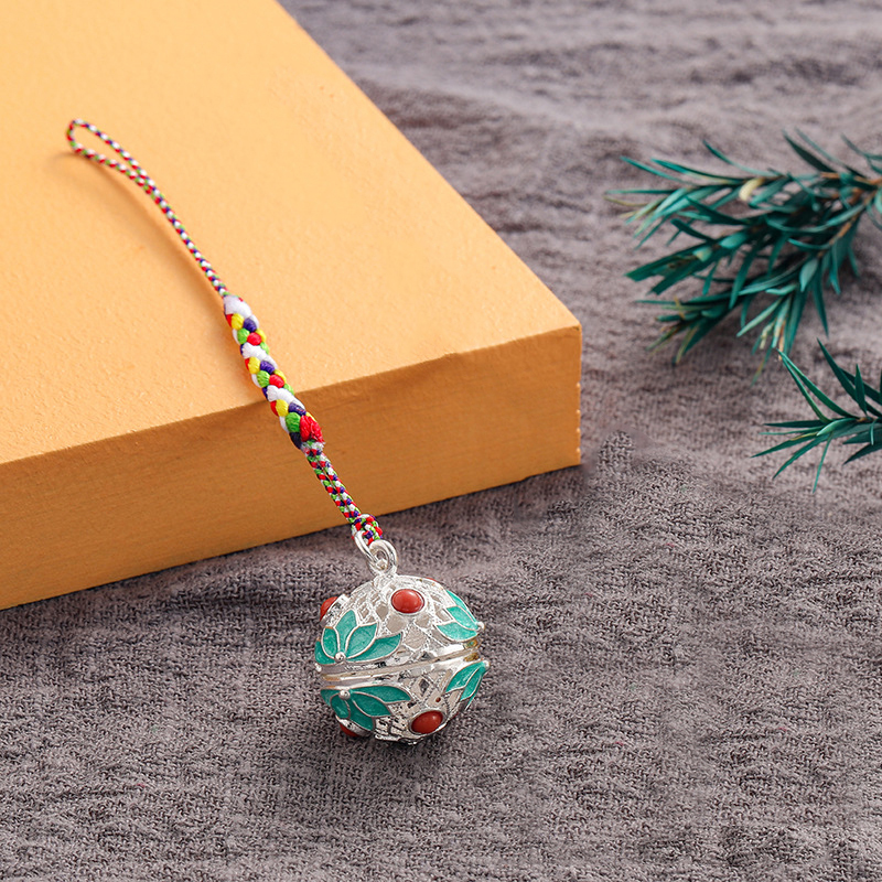 Cloisonne Caller Locket Colorful Braided Rope KeyChain Music Ball Aromatherapy Essential Oil Diffuser Trendy KeyRing Jewelry: Dark Red