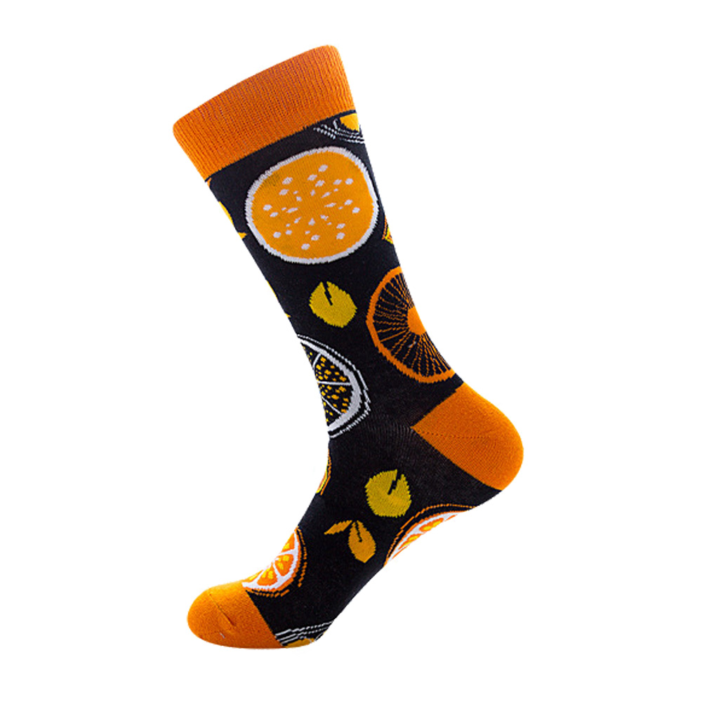 Men Socks Funny Cute Cartoon Graphics Fruits Orange Color Cherry Banana Strawberry Japanese Harajuku skateboard Sock