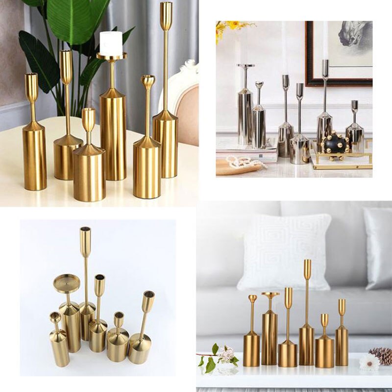 6 Pcs Eenvoudige Momenten Metalen Vergulde Kandelaars Pijler Bruiloft Decoratie Kandelaar Home Decoratie Kaarsen