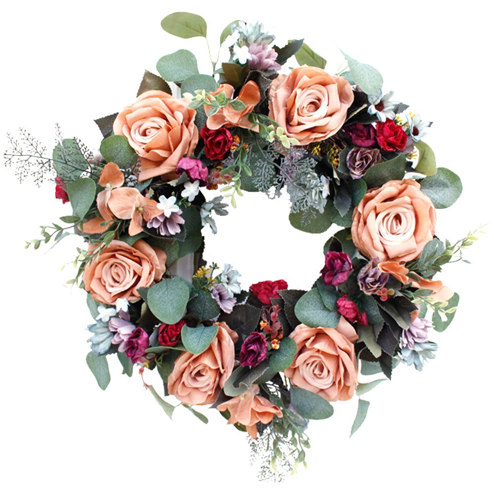Maciun Deurkrans Kunstmatige Lente Kleurrijke Decoratieve Bloemen Krans R Seizoenen Voordeur Krans Lichtgevend voor Binnen en Buiten Gebruik Bloemen Kroon