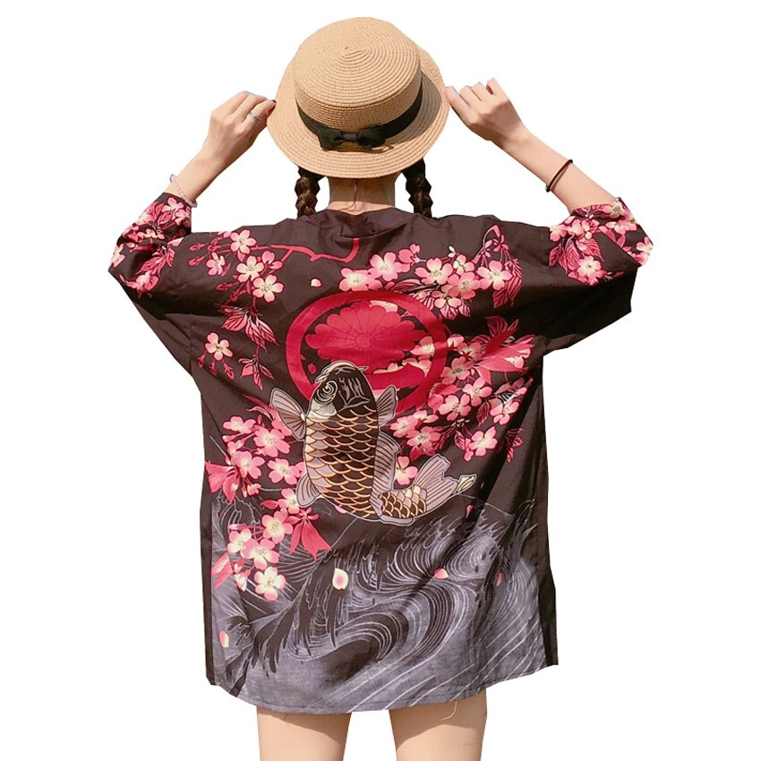 Japanese Traditional Costumes Sakura Kimono Cardigan Man Woman Lover&#39;s Clothes Beach Robe Haori Yukata Bushido Outfits