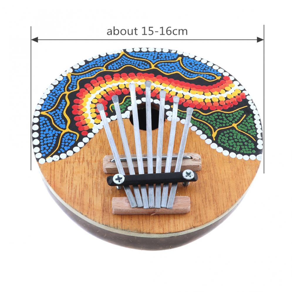 Kalimba populaire à 7 touches, piano à pouce en coquille de noix de coco, dessin coloré, mbira, mini instrument à clavier naturel