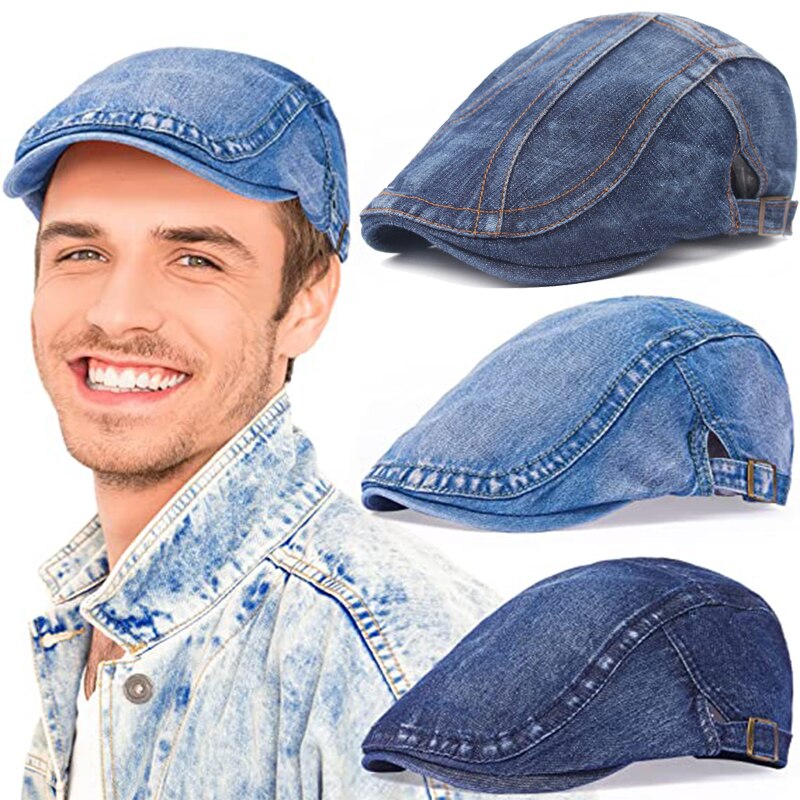 Denim Beret Hats Men Women Unisex Newsboy Hat Jeans Berets Gatsby Cabbie Driving Cap Spring Autumn Hats Casual Forward Caps
