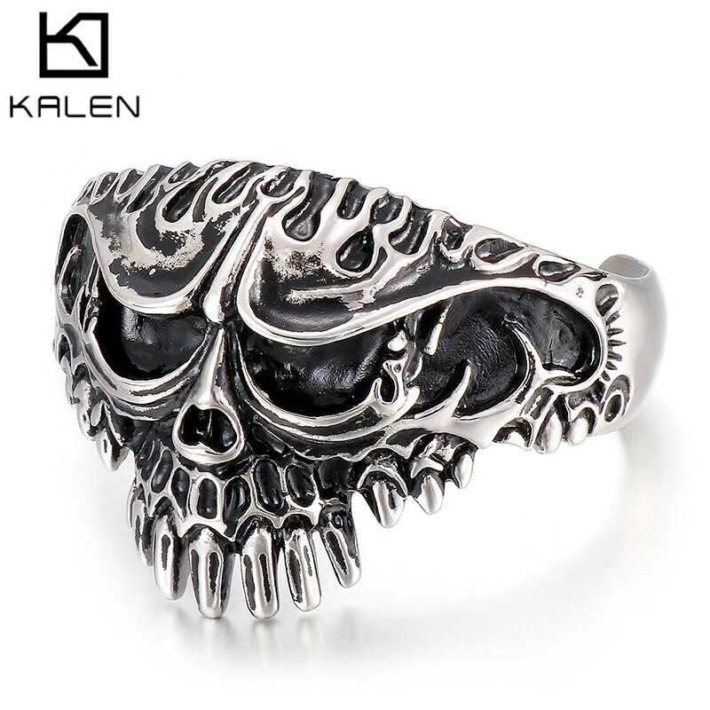 Titanium Staal Grote Punk Bangle Voor Mannen Skeletten Schedel Hoofd Sieraden