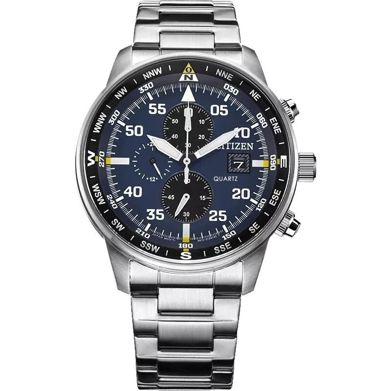 Heren Blue Angels World Chronograph Horloge Luxe Japan Quartz Horloges Business Paar Casual Staal/Lederen Band Horloge: 3 Button-Steel blue