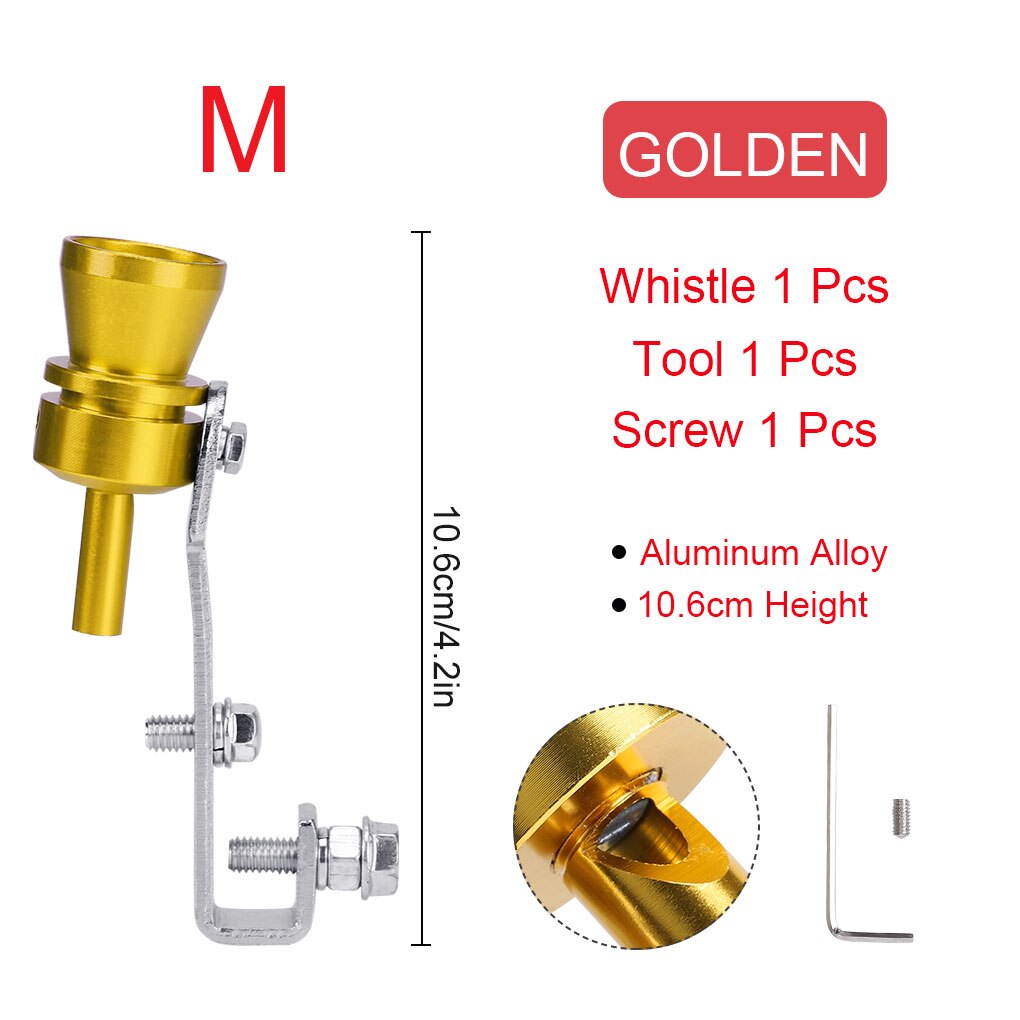 S-XL Universel Voiture Turbo Sifflet Voiture Réaménagement Turbo Sifflet Tuyau D'échappement Sound Turbo Queue Universelle Simulateur Whistler 5 Couleurs: Gold for M