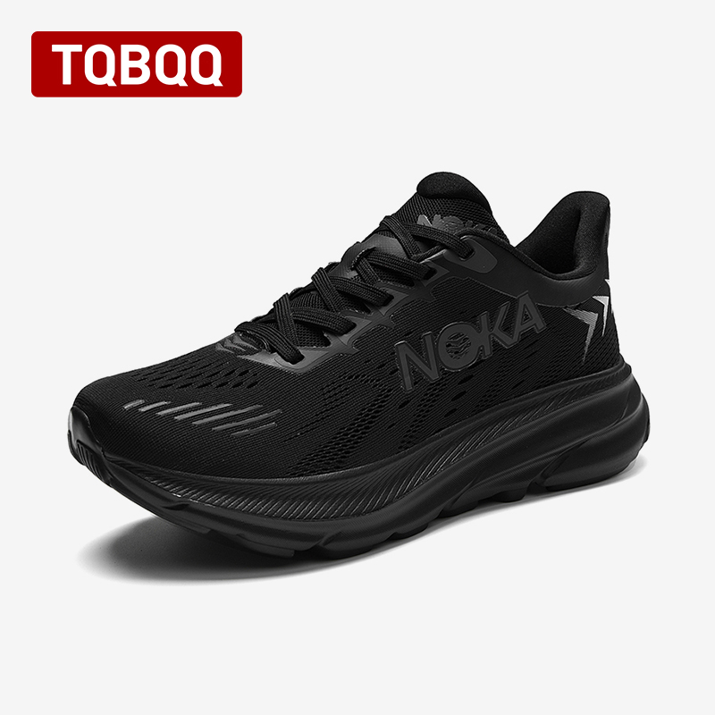 Men's Carbon Plate Air Cushion Running Shoes Breathable Lightweight Marathon Women's Athletic Nonskid Elastic Sports Sneakers: black / 39