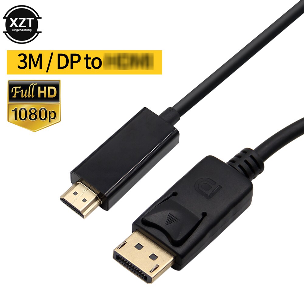 Displayport DP to HDMI-Compatible Cable Adapter Male to Female for HP/DELL Laptop PC Display Port to 1080P 4K 30Hz Converter: 1080P / 1.8m