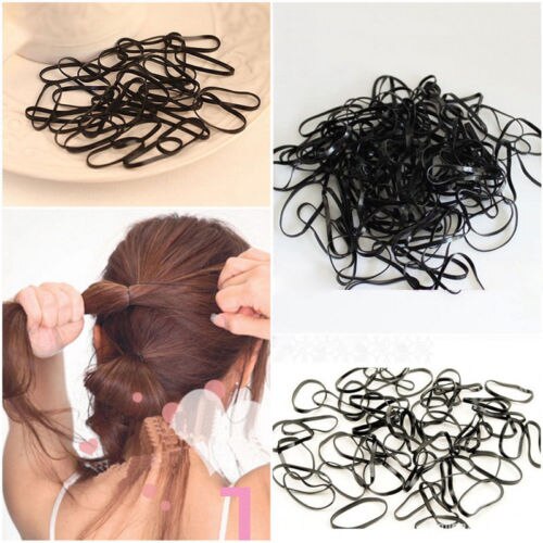 300 stks Zwart Paardenstaart Houder Elastische Rubberen Band Hair Ties Touwen Ringen voor Girl Lady