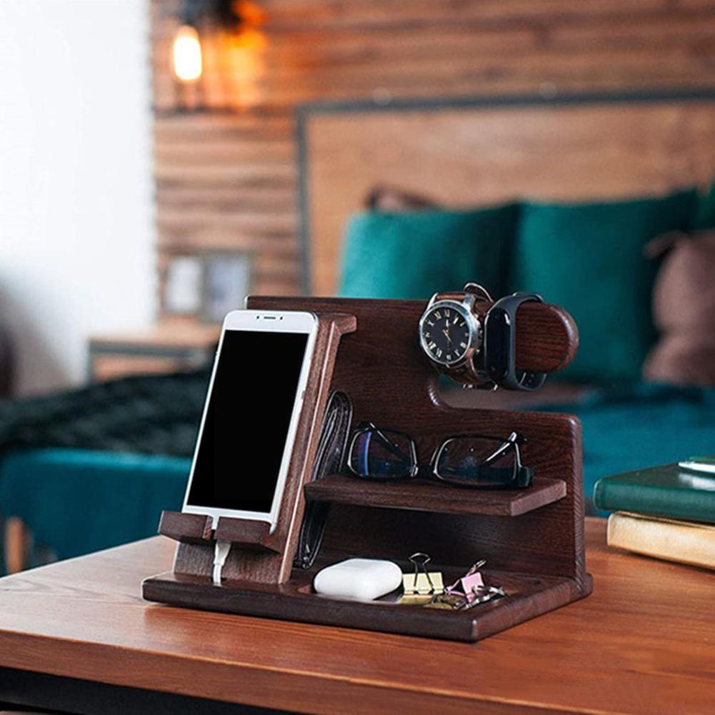 Wood Phone Stand Charging Dock Station Mobile Phone Desk Holder Wooden Watch Organizer Rack Gadgets for Apple watch For iph Z2I4