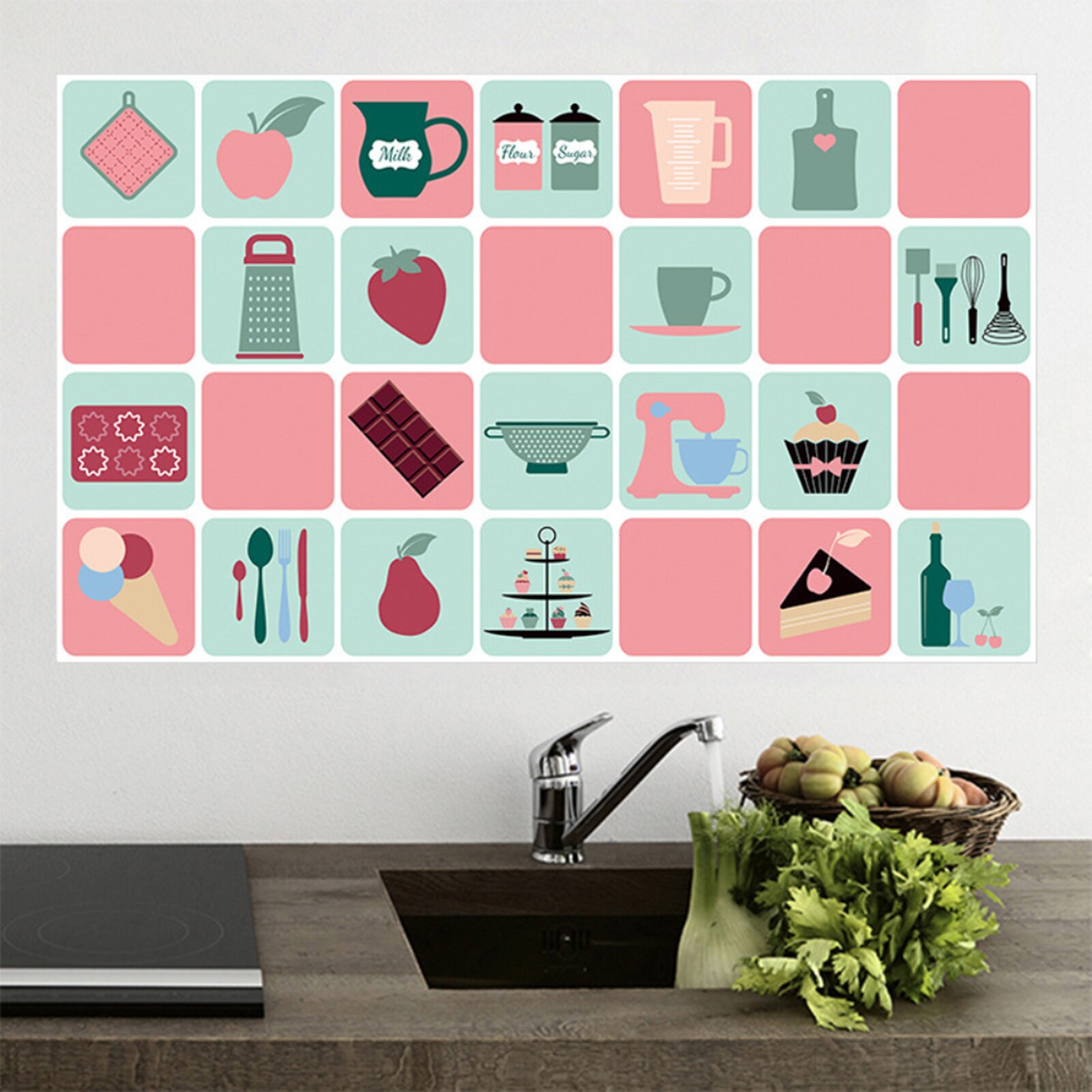 Boligindretning tilbehør vandtæt aluminiumsfolie wallsticker flisebelagt køkken badeværelse vægdekoration tulipan blomst rose: Sølv