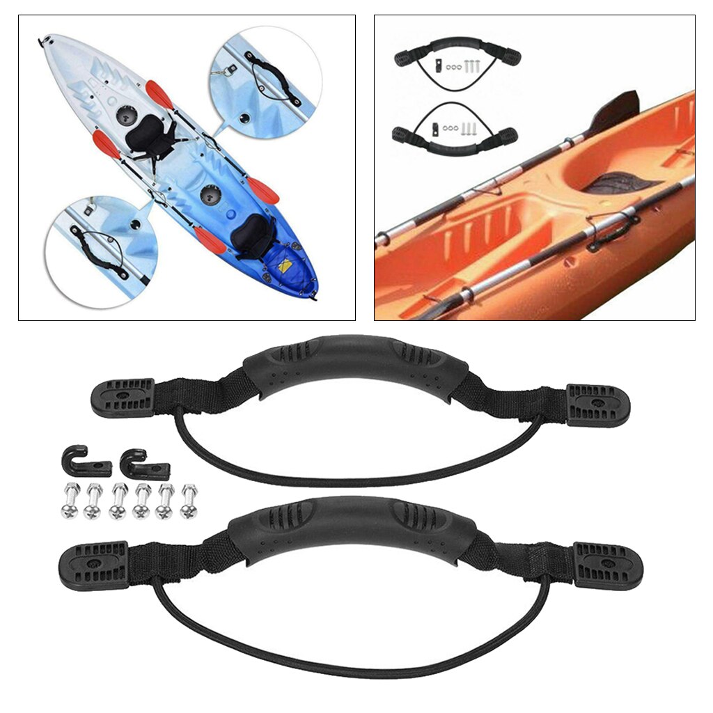 2 Replacement Rubber Kayak Carry Handle Hardware with Bungee Cord for Canoe Boat