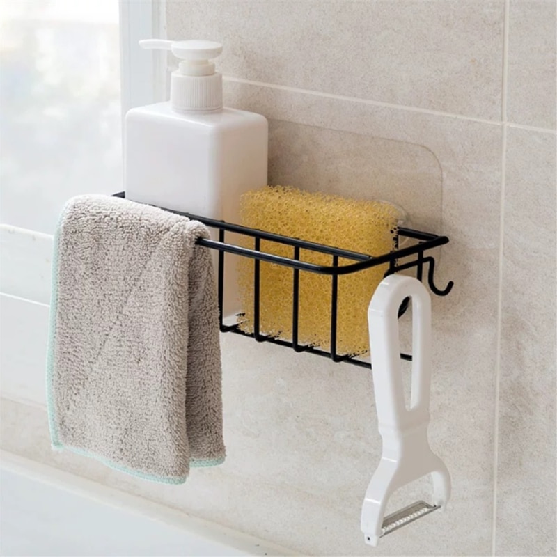 Zelfklevende Ijzer Sink Rag Rekken Wall Mounted Spons Afvoer Opslag Planken Rekken Aanrecht Accessoires Badkamer Organizer