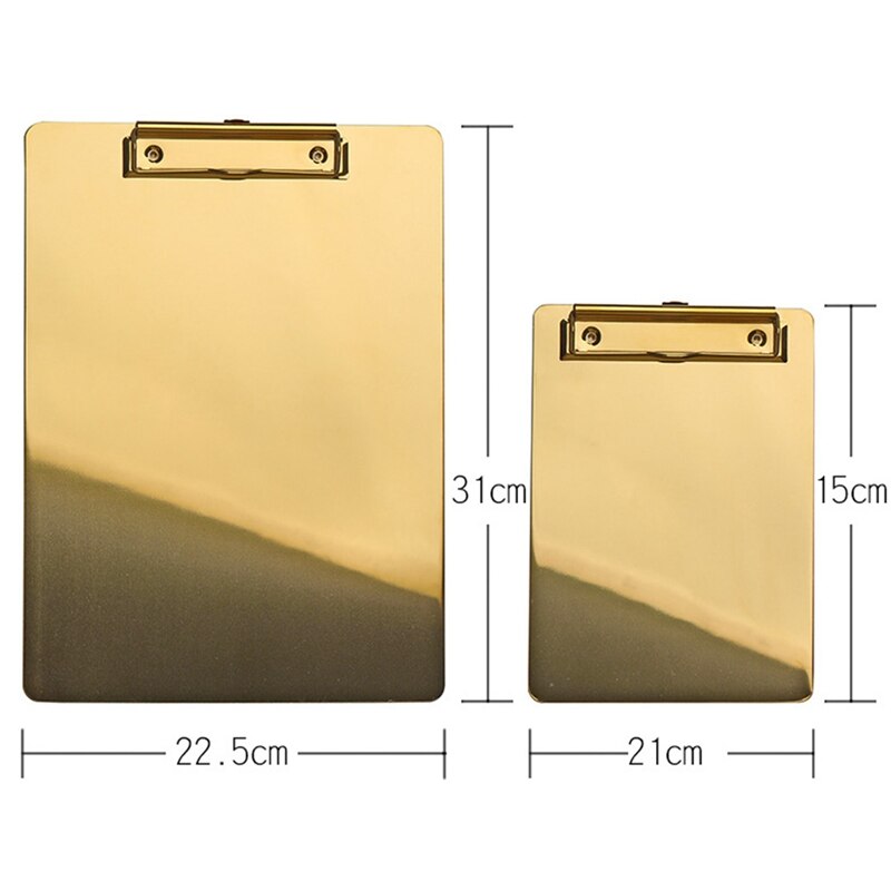 Gold Metal Writing Sheet Pad Clipboard Menu Data File Storage Folder For Office Restaurant Hotel Home