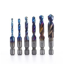 6pcs Hex Shank Drill Bit M3-M10 Threaded Blue-coated Tap Drill Bit Hexagonal Shank Cut Tool Composite Wire Tapping Screw Bit Hss