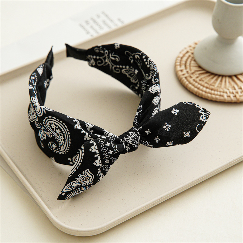 Bandana de Cachemira a la para mujer, diademas con lazo anudado, turbante con Orejas de conejo, diadema, accesorios para el cabello para niña: Negro