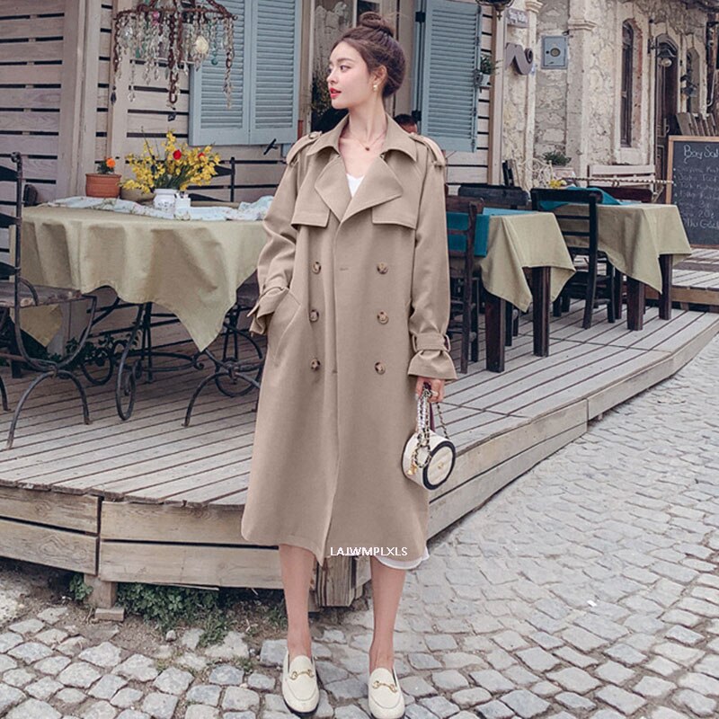 autumn Korean Double Breasted Trench Coats Female Sashes Belted Slim Waist outwear Women clothing spring FY139