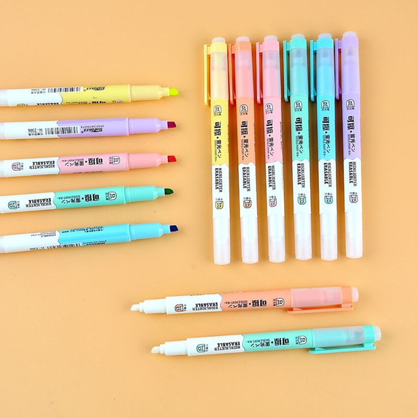 6 stk/sæt sletbare dobbelthoved highlightere kunstmarkører highlighter pen fluorescerende pen elev note markør til graffiti tegning