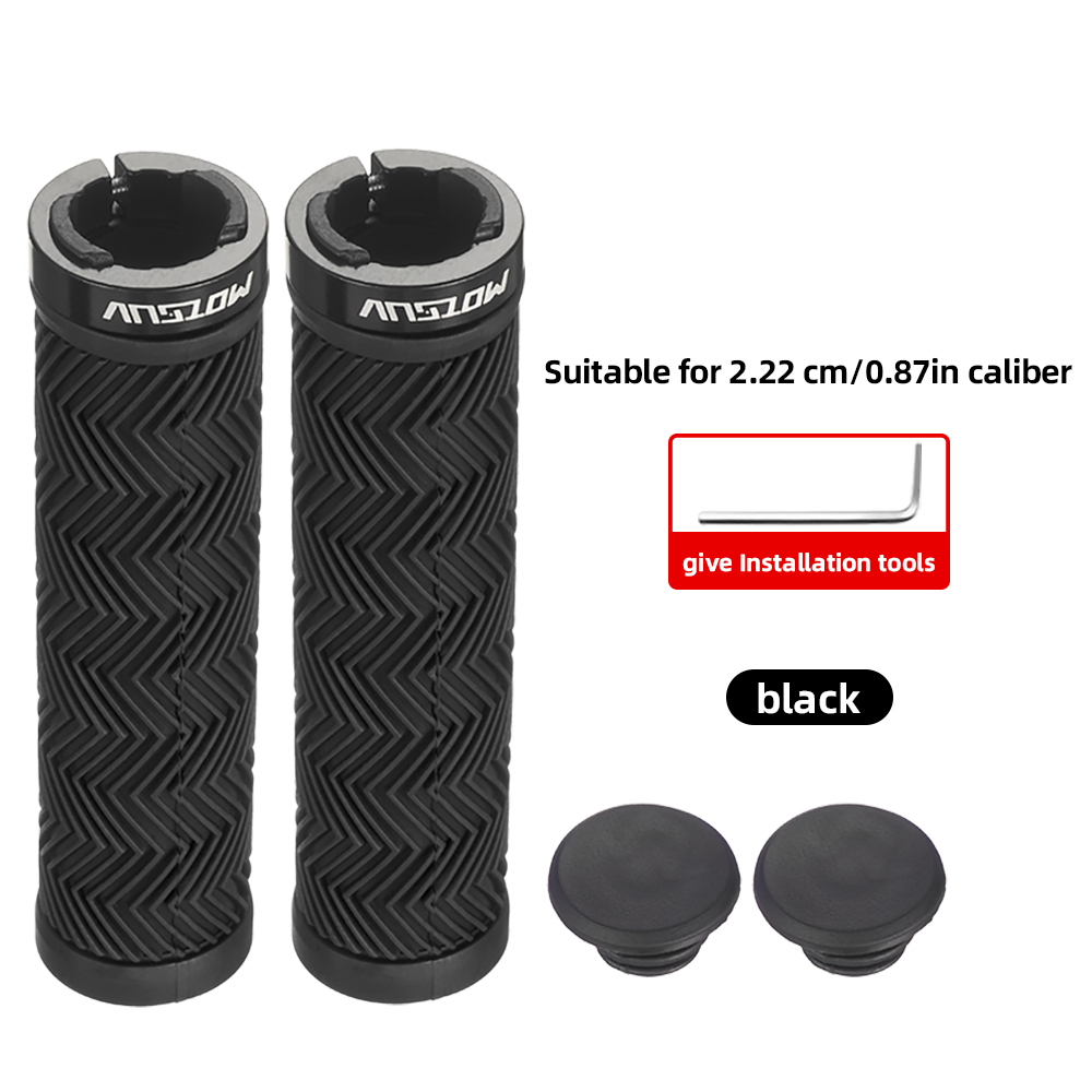Manoplas MOTSUV para bicicleta de montaña, empuñadura de manillar de goma antideslizante, anillo de bloqueo de aleación de aluminio, corrugado, accesorios de ciclismo a prueba de golpes: Negro