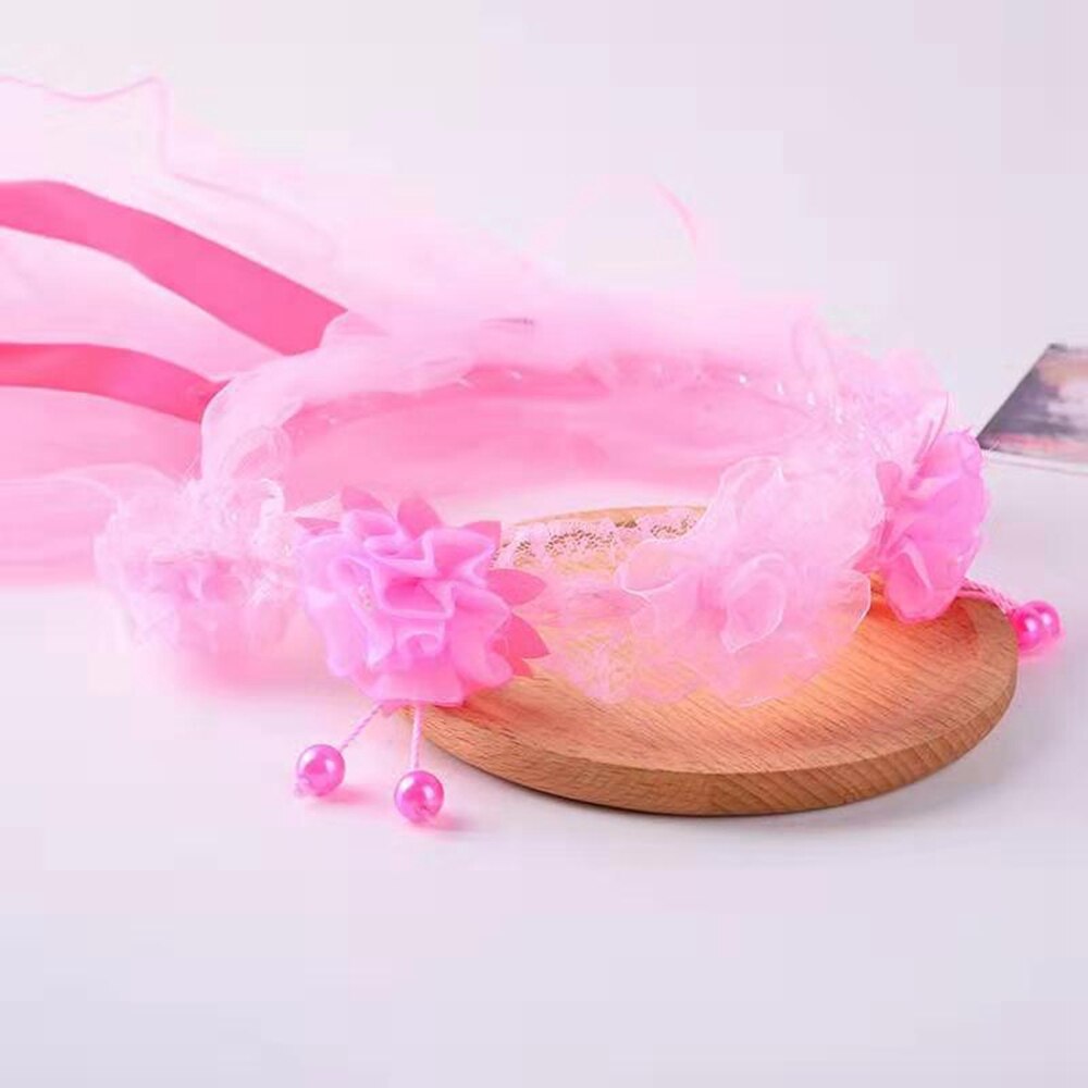 Girls Princess Crown Headband Tulle Bridal Veils Garland Wedding Party Wreath Children Hair band Solid Color Beaded Tassel