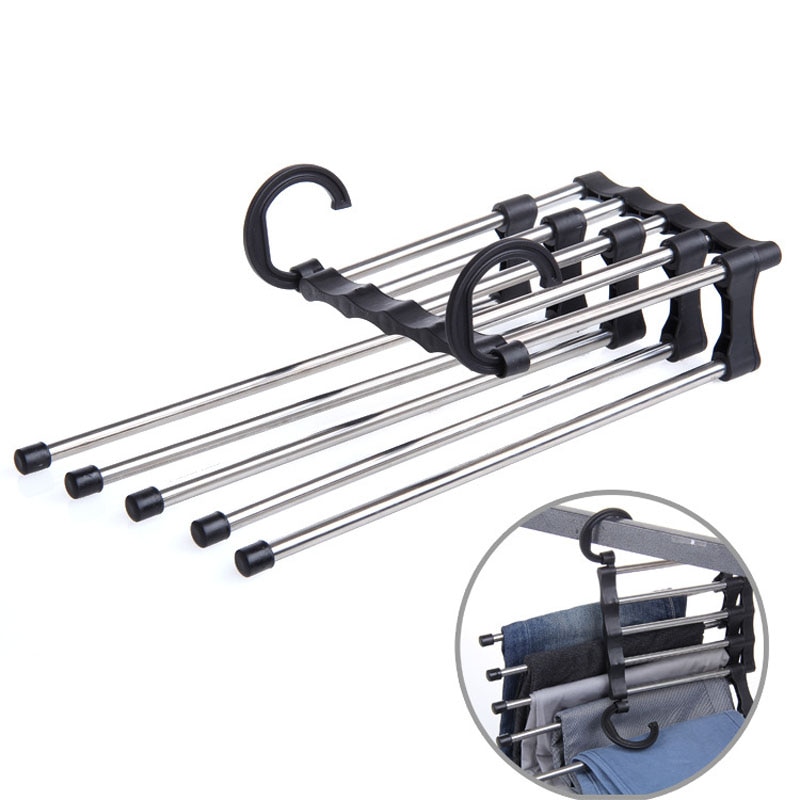 5 in 1 stainless steel scarf tie belt rack hanger remove pants trousers storage bag and non-slip strip drying rack storage bag#4: Default Title