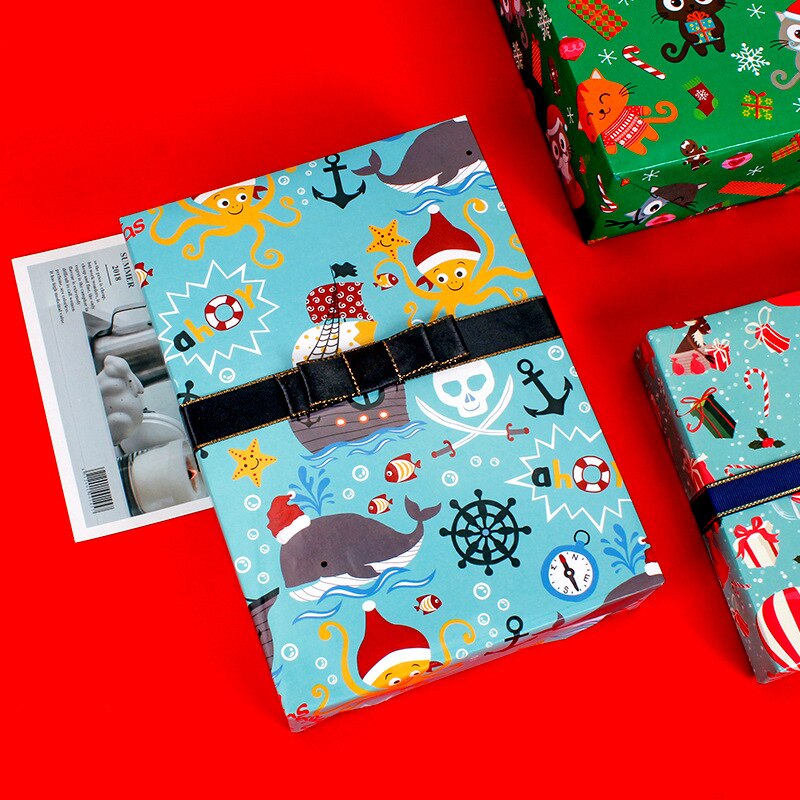 10pcs Christmas Wrapping Paper Cartoon Box Packaging Flower Wrapping Paper