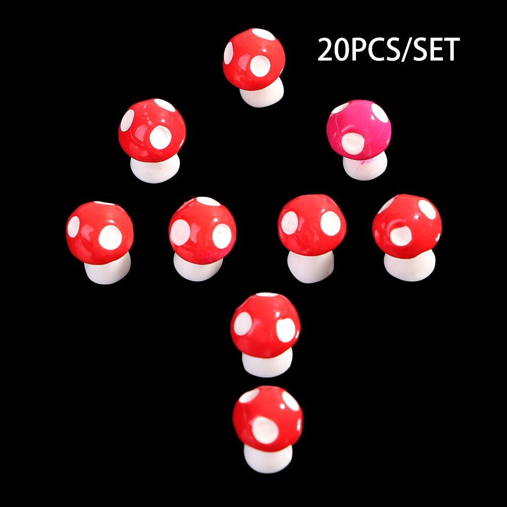 20 sztuk grzyb figurki z żywicy rzemieślniczej miniaturowy bajkowy ogród grzyb Model dla majsterkowiczów mikro ozdoba dekoracje krajobrazu: czerwony