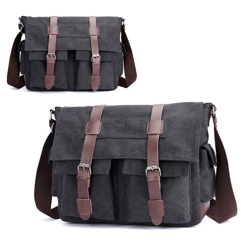 Bolso de lona Vintage para hombre, bolso cruzado informal para hombre, bolso de mensajero, bolsos de hombro de viaje para hombre, Bolsa Masculina de: Negro