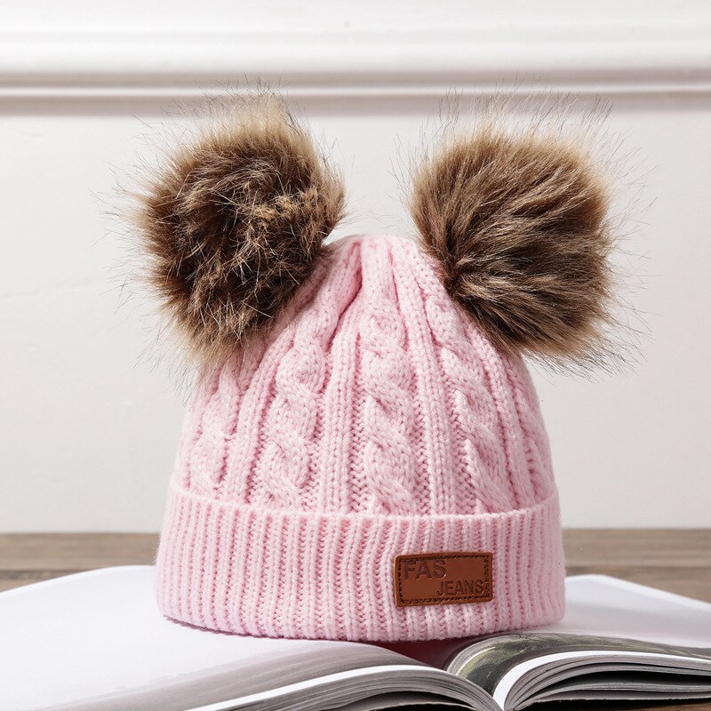 Winter Hat For Girls Baby Boys Pom Poms Hat Children Knitted Beanies Thick Baby Hat Infant Toddler Warm Cap: pink