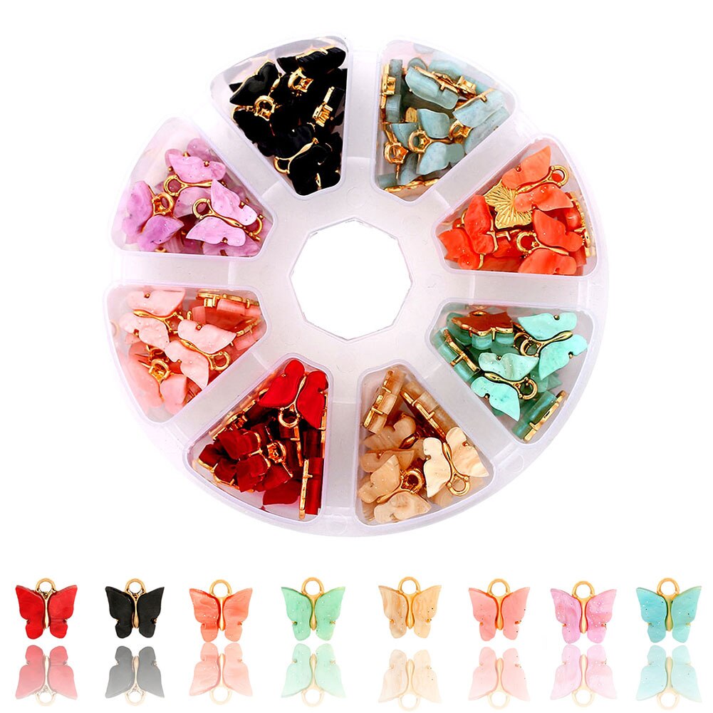 96Pcs Bunte Acryl Schmetterling Perlen Box Sets für DIY Niedlichen Tier Charme Halskette Armband Schmuck Handgemachte Zubehör