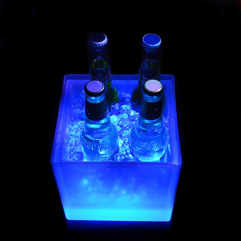 Cubo de hielo LED colorido de doble capa cuadrado Bar cerveza cubo de hielo Multi-Color cambiante Durable cubeta de vino de hielo 5L para Bar P7Ding