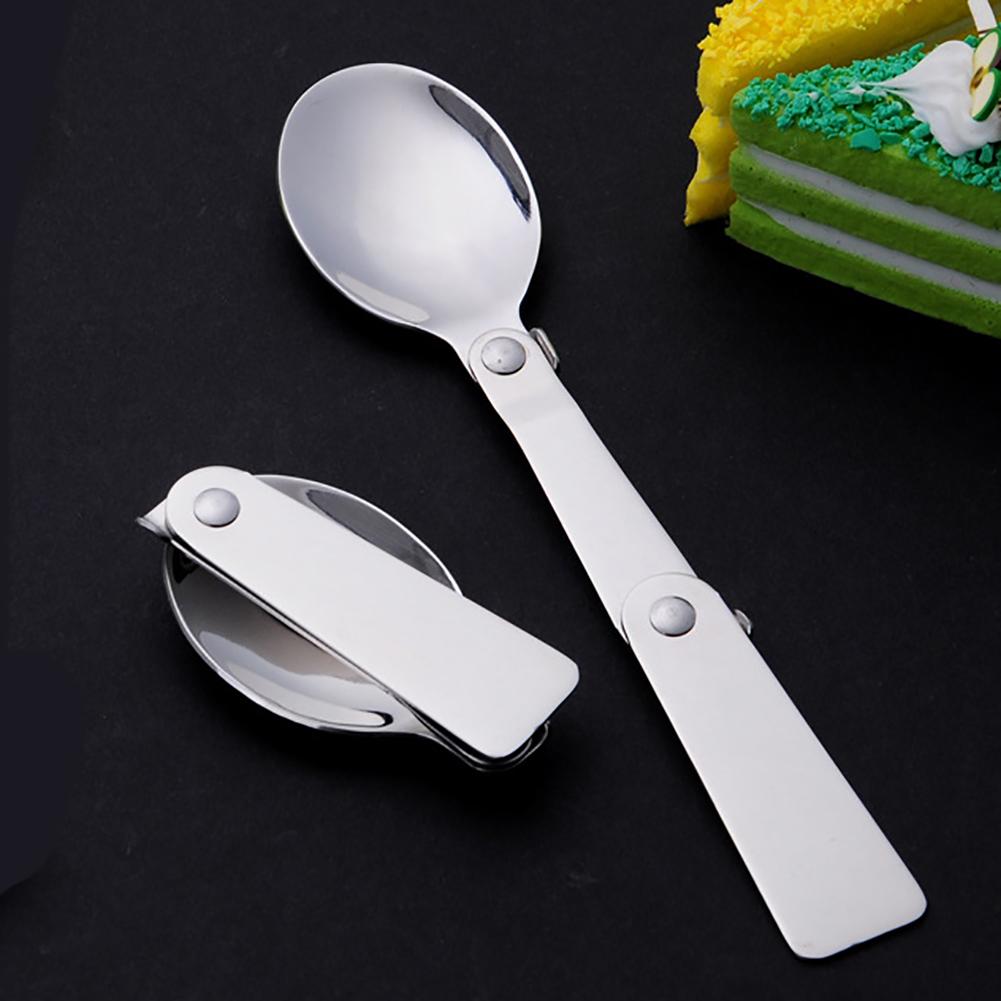 Camping Utensil Compact Stainless Pocket Spoon Fork Super Small Foldable Camping Travel Party Picnic Folding Pocket Spoon