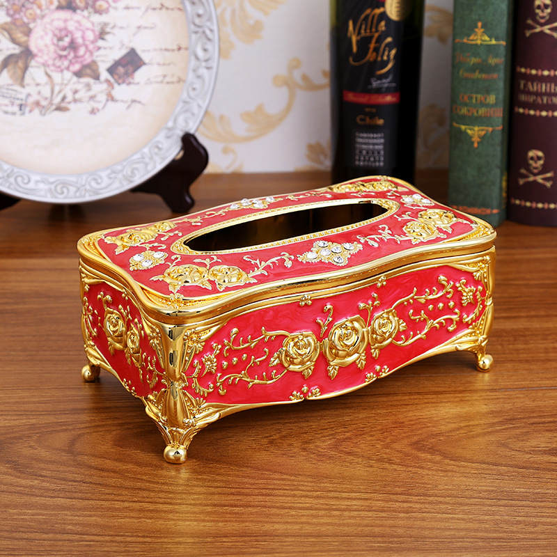 Caja de pañuelos para toallas de papel, color dorado y plateado, para guardar servilletas, organizador para el hogar, hotel, bar y coche.: Rojo dorado
